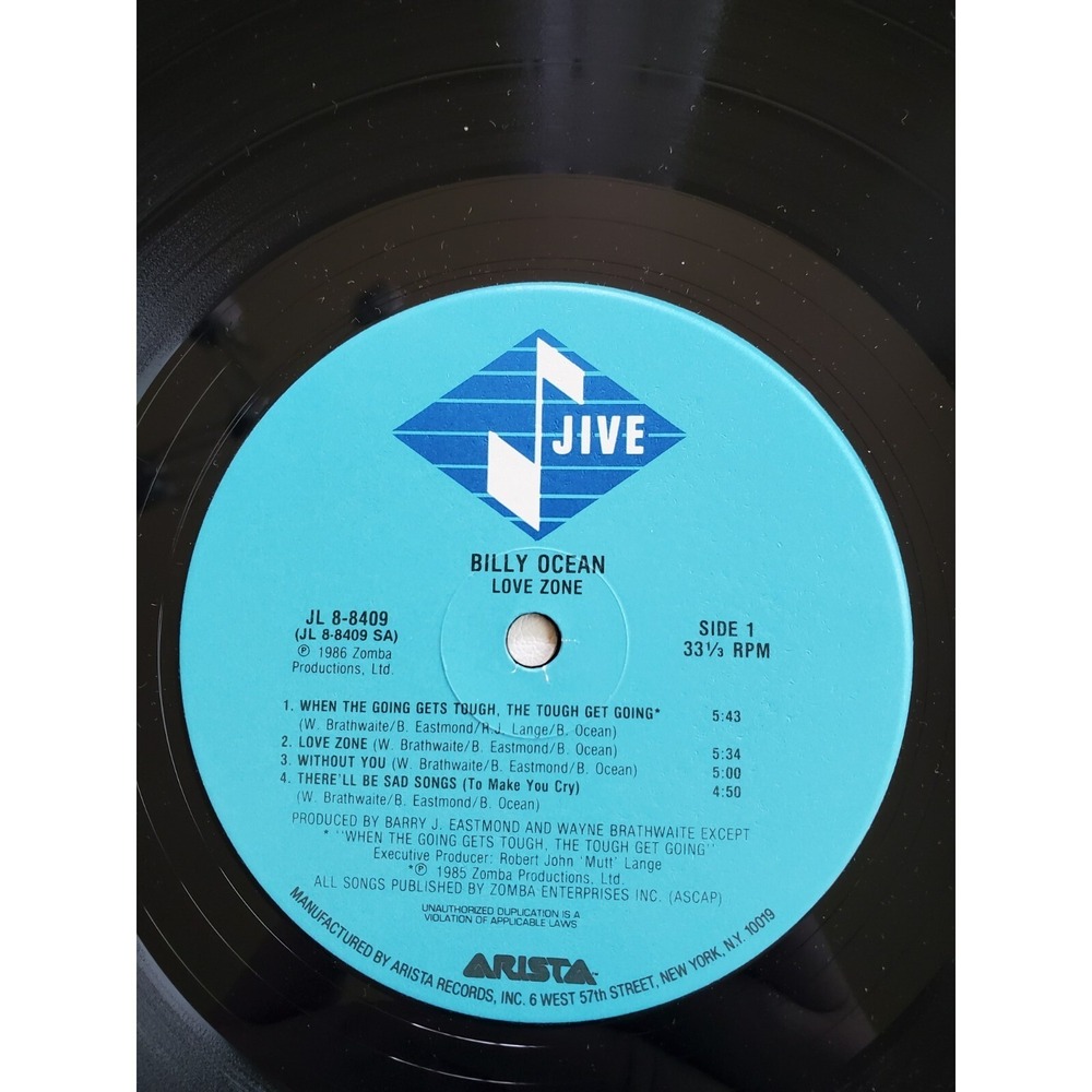 Billy Ocean Love Zone (Vinyl, Jive Records USA)‎ VG+ Tested - Picture 5 of 7